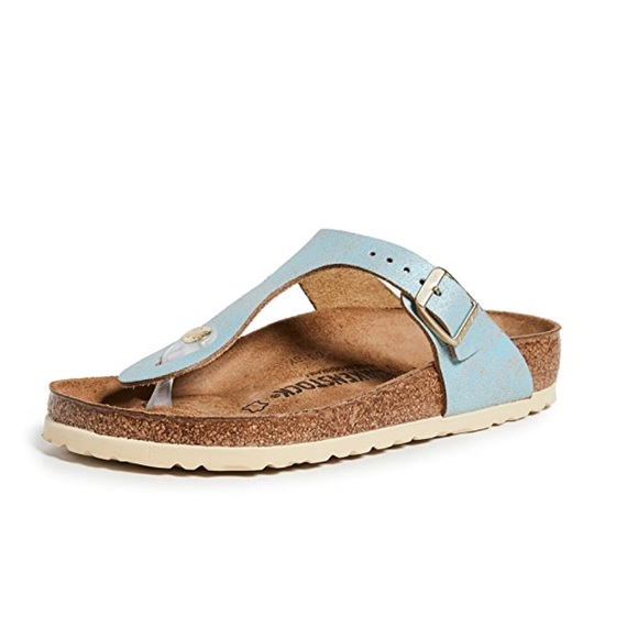 Birkenstock Shoes - Birkenstock Gizeh Sandals Washed Metallic Aqua 39